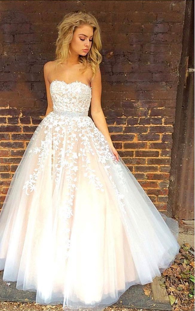 sweetheart lace embroidery champagne wedding dresses ball gowns 2017