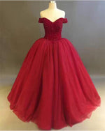 Cargar imagen en el visor de la galería, Bling Bling Crystal Beaded Bodice Corset Maroon Quinceanera Dresses Off The Shoulder
