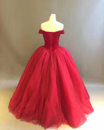 Cargar imagen en el visor de la galería, Bling Bling Crystal Beaded Bodice Corset Maroon Quinceanera Dresses Off The Shoulder
