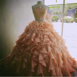 Two Piece Quinceanera Dresses Ball Gowns Organza Layered With Lace Crop