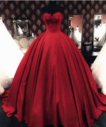Cargar imagen en el visor de la galería, Lace Beaded Sweetheart Bodice Corset Satin Prom Dresses Ball Gowns
