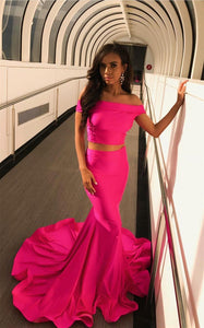Two Piece Prom Dresses Mermaid Off The Shoulder Evening Gowns