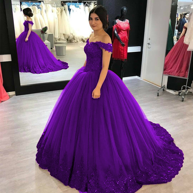 Lovely Lace Appliques V-neck Off Shoulder Tulle Maroon Wedding Dress Ball Gowns