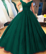 Afbeelding in Gallery-weergave laden, Vintage Royal Blue Satin Ball Gowns Wedding Dresses Lace Cap Sleeves
