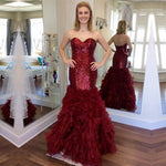 Load image into Gallery viewer, Fully Sequin Sweetheart Organza Ruffles Mermaid Evening Gowns 2017
