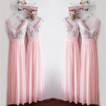 Load image into Gallery viewer, Glitter Sequins V Neck Long Chiffon Pink Bridesmaid Dresses 2017
