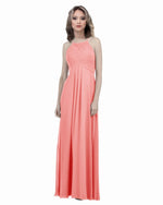 Load image into Gallery viewer, Elegant Pleated Long Chiffon Halter Bridesmaid Dresses
