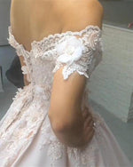 Load image into Gallery viewer, Beautiful Lace Off The Shoulder Ball Gown Satin Dresses
