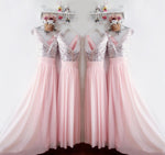 Load image into Gallery viewer, Glitter Sequins V Neck Long Chiffon Pink Bridesmaid Dresses 2017
