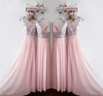 Load image into Gallery viewer, Glitter Sequins V Neck Long Chiffon Pink Bridesmaid Dresses 2017
