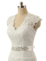 Cargar imagen en el visor de la galería, vintage v neck open back lace mermaid wedding dresses 2017
