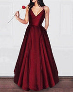 Load image into Gallery viewer, Spaghetti Straps V-neck Floor Length Long Prom Dress Satin Evening Gowns
