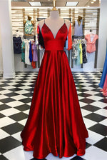 Load image into Gallery viewer, Long Prom Dresses 2019 Satin V-neck Floor Length Evening Gowns
