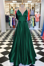 Load image into Gallery viewer, Long Prom Dresses 2019 Satin V-neck Floor Length Evening Gowns
