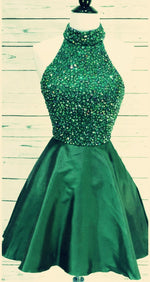 Load image into Gallery viewer, High Neck Open Back Prom Homecoming Dresses Crystal Beaded
