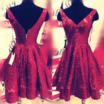 Load image into Gallery viewer, Short V-neck Ruffle Hem Sequins Homecoming Dresses
