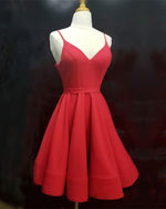 Load image into Gallery viewer, Short Spaghetti Straps V-neck Satin Homecoming Dresses
