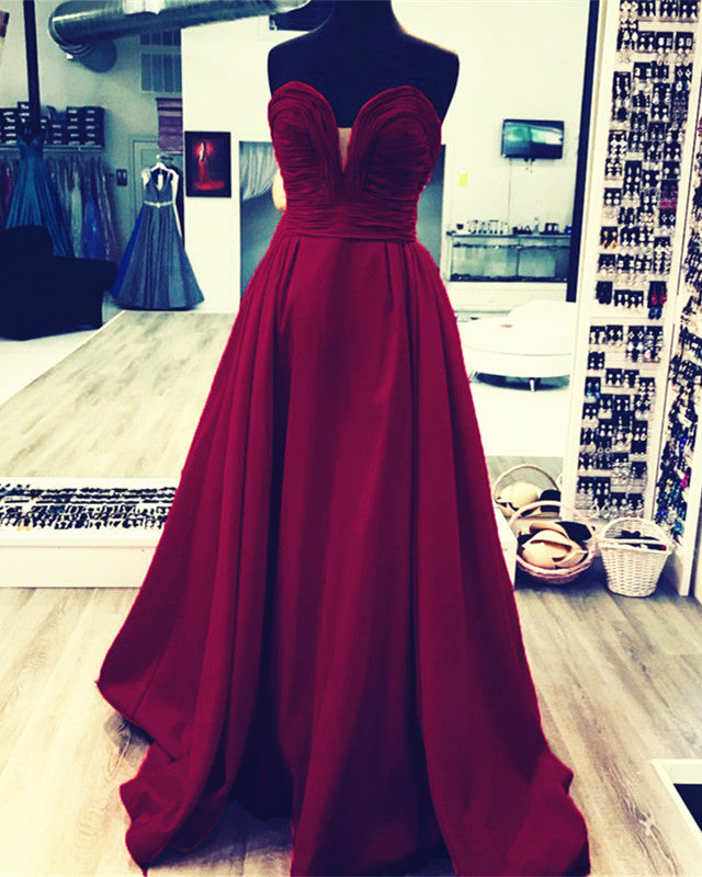 A-line Floor Length Taffeta Sweetheart Prom Long Dresses