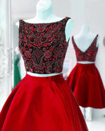 Load image into Gallery viewer, Red-Cocktail-Dresses-Luxury-Crystal-Beaded-Homecoming-Party-Dress
