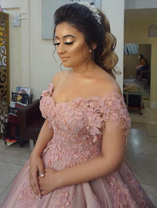 Elegant V Neck Lace Off Shoulder Ball Gowns Satin Dress For Wedding
