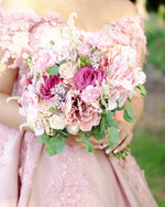 Load image into Gallery viewer, Elegant V Neck Lace Off Shoulder Ball Gowns Satin Dress For Wedding
