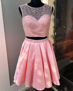 Load image into Gallery viewer, Two Piece Satin Homecoming Dresses Pearl Beaded Cocktail Dress

