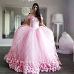 Load image into Gallery viewer, Pretty Blush Pink Tulle Flower Ball Gowns Quinceanera Dress For Sweet 16
