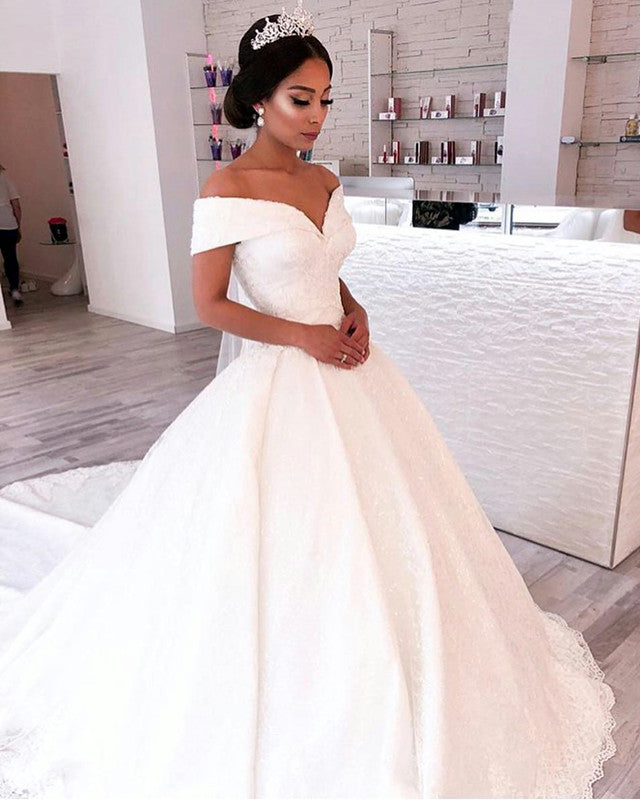 Gorgeous Lace Ball Gowns Wedding Dresses Off The Shoulder