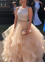 Load image into Gallery viewer, Exquisite Sequin Beaded Organza Ruffles Prom Dresses Two Piece
