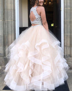 Load image into Gallery viewer, Exquisite Sequin Beaded Organza Ruffles Prom Dresses Two Piece
