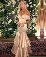 Load image into Gallery viewer, Champagne-Prom-Dresses-Mermaid-Evening-Gowns-Off-The-Shoulder
