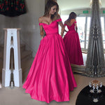 Afbeelding in Gallery-weergave laden, Elegant Long Satin V Neck Off The Shoulder Prom Dresses Ball Gowns
