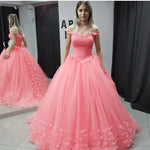 Load image into Gallery viewer, Off Shoulder Tulle Ball Gown Quinceanera Dresses Lace Appliques

