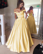 Cargar imagen en el visor de la galería, Long Satin V-neck Off Shoulder Prom Dresses Beaded Sashes Evening Gowns
