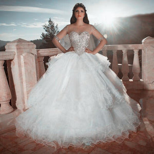 Sheer Long Sleeves Organza Ruffles Wedding Dress Ball Gowns