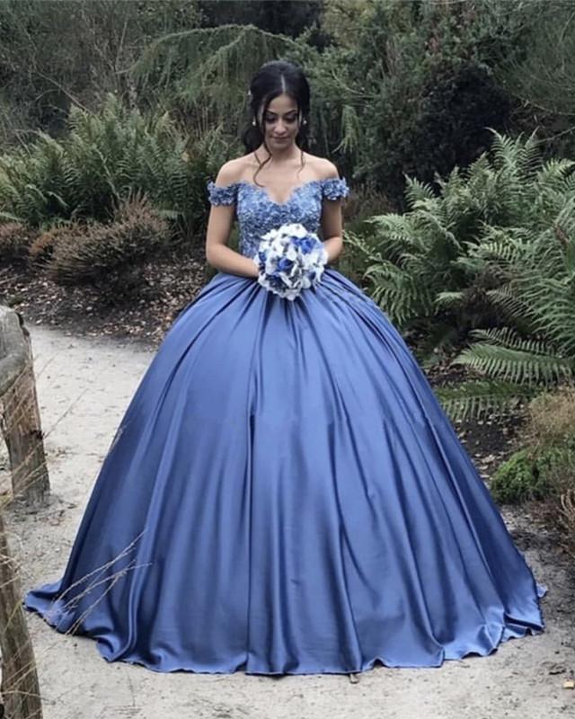 Ball Gowns Lace Embroidery Satin Off Shoulder Wedding Dresses