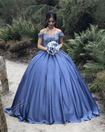 Afbeelding in Gallery-weergave laden, Ball Gowns Lace Embroidery Satin Off Shoulder Wedding Dresses
