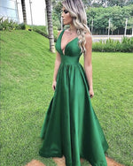 Load image into Gallery viewer, Simple Satin V-neck Empire Prom Dresses Floor Length
