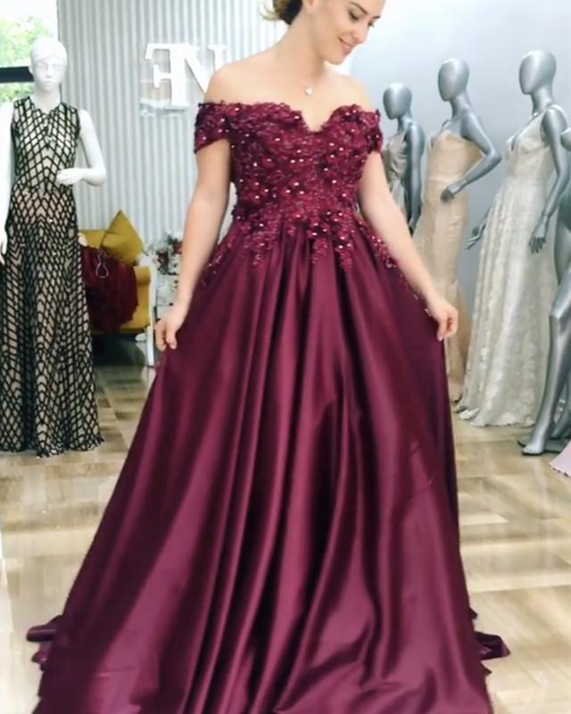 A-line Floor Length Satin Evening Dress Lace Embroidery