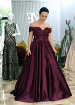 Load image into Gallery viewer, A-line Floor Length Satin Evening Dress Lace Embroidery

