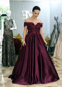 A-line Floor Length Satin Evening Dress Lace Embroidery