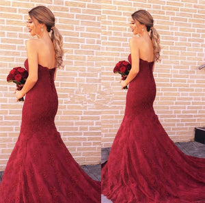 Dark-Red-Prom-Mermaid-Gowns-Lace-Formal-Dress-2019