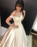 Load image into Gallery viewer, V-neck Off The Shoulder Satin Ball Gowns Quinceanera Dresses
