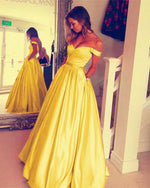 Load image into Gallery viewer, Long Satin V-neck Off Shoulder Prom Dresses Beaded Sashes
