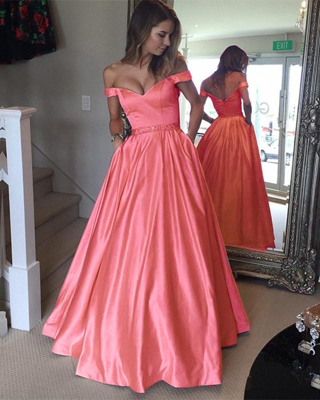 Long-Satin-Coral-Prom-Dresses-Ball-Gowns