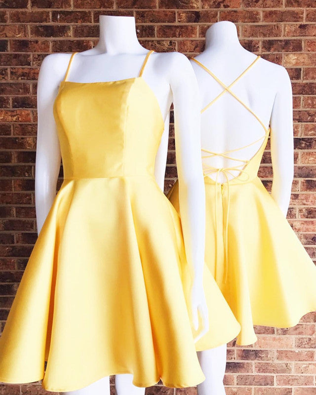 Lace Up Back Homecoming Dresses Yellow