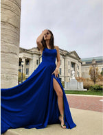 Cargar imagen en el visor de la galería, Sexy Open Back Satin Split Prom Dresses Long Evening Gowns

