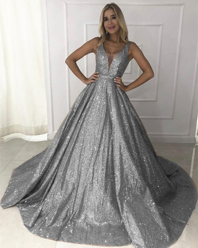 Sparkle Sequin V-neck Ball Gowns Prom Quinceanera Dress