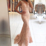 Load image into Gallery viewer, Lace V Neck Nude Back Mermaid Dresses
