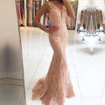 Afbeelding in Gallery-weergave laden, Lace V Neck Nude Back Mermaid Dresses
